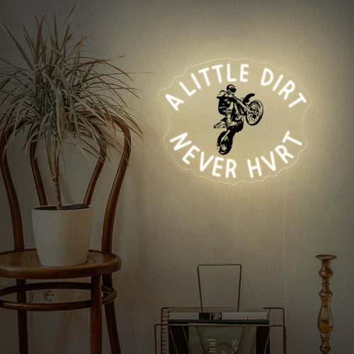 A Little Dirt Never Hurt Neon Sign, Baby Shower Decor, Dirt Bike Sign, Children's Room Decor, Nursery Decor, Motocross Lover's Gift