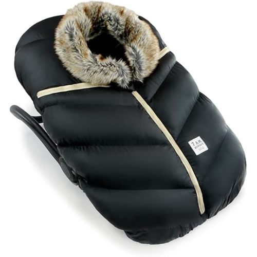 7AM Infant Car Seat Cover - Winter Puffy Cover with Center Zipper for Baby Boys & Girls, Lightweight, Windproof & Water-Repllent Outer Shell, Universal Fit for Infant Car Seat | (0-12M)