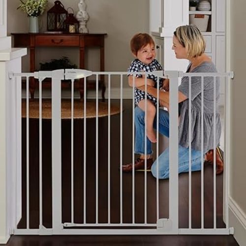 Toddleroo by North States Extra Wide Bright Choice Auto-Close Baby Gate with Door. Pressure Mounted Baby Gate for Doorways, Child Gate Fits Openings 29.75” to 52" Wide. (30" Tall, White)