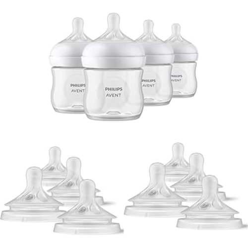 Philips AVENT Natural Baby Bottles with Natural Response Nipples, Clear, 4oz, 4pk; Anti-Colic, Variable Flow, Polypropylene, Newborn