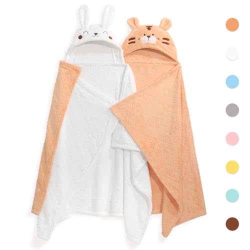 WODHOY Toddler Bath Towel Baby Bath Towels Hooded Kids Towel for Boy Girl 0-5 Year, 2-Pack Thick Absorbent Toddler Towels Hooded Baby, Large 50''x32'' Soft Hooded Baby Bbath & Hooded Towels