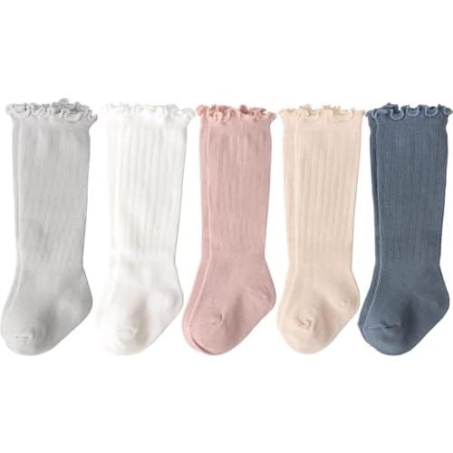 DRESHOW BQUBO Baby Knee High Sock Toddler Girl Dress Socks Baby Knit Stocking Cotton Infant Girls Socks