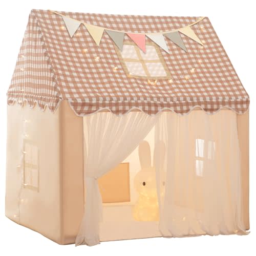 RONGFA Large Kids Tent Playhouse Basic Mat with Star Lights, Flags and Tote Bags, Play House Indoor & Outdoor, Washable Tent for Boys & Girls, Kids Play House for Toddler