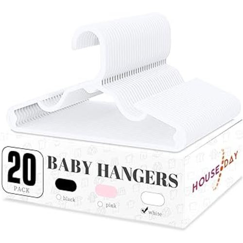HOUSE DAY Plastic Baby Hangers for Closet 20 Pack, Durable Plastic Kids Hangers for Baby Clothes, Thin & Compact Childrens Hangers, Space Saving White Baby Hangers, Small Hangers for Kids Clothes
