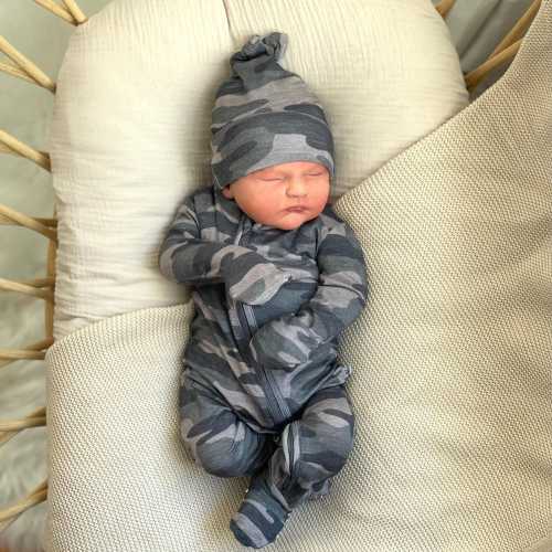 Baby Boy Clothes, Camo Bamboo Footie With Hat, Bamboo Baby Clothes, Camo Newborn Take home Outfit Natural Footie