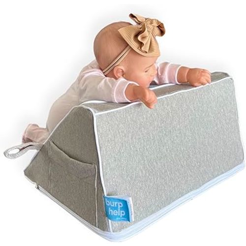 BurpHelp Nursing Pillow for Baby Burp, Reflux, Colic and Gas Relief – Helpful Essential for Tummy Time, Neck and Shoulder Development (Pebble Stone)