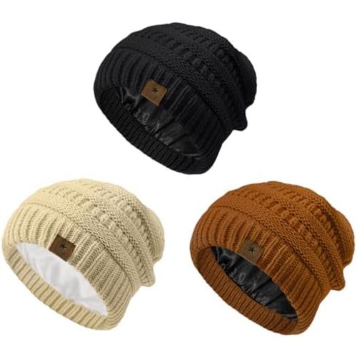 Century Star 3 Pack Baby Winter Hat Satin Lined Baby Beanie for Boys Girls Warm Knit Infant Toddler Hats Cap