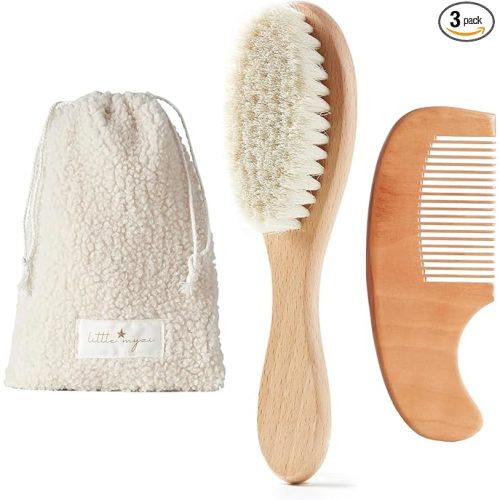 MYZI Baby Hair Brush Set – Baby Brush and Comb Set Newborn, Baby Comb and Brush Set Boy and Girl, Newborn Hair Brush and Newborn Comb - Baby Gift Set