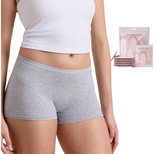 Momcozy 7-Pack 100% Cotton Disposable Postpartum Underwear, Wide Gusset | Individually sealed and breathable, gentle on sensitive skin, with a wide gusset designed to securely hold maxi pads