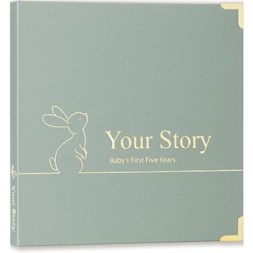 Baby Book Keepsake Boy or Girl Timeless Baby Memory Book First 5 Years for Baby Shower Gender Neutral Baby Scrapbook New Mom Gift Baby Journal from Birth to Age 5 Milestone Book Sage Green