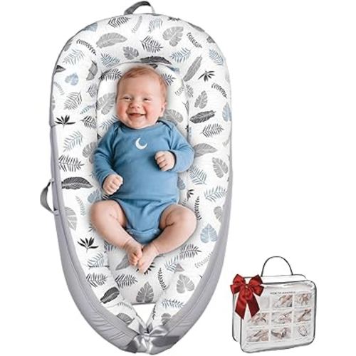 Baby Lounger,Infant Lounger,Baby Lounger Pillow for Newborn 0-24 Months,Premium Soft & Breathable Baby Nest,Newborn Lounger for Baby Boys & Girls,Portable Baby Lounger for Travel and Home. (Feathers)