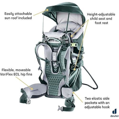 Deuter Kid Comfort Child Carrier and Backpack for Travel & Hiking with Toddlers - Forest