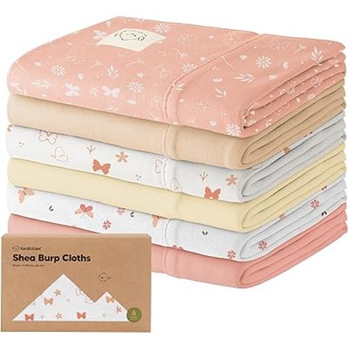 Organic Burp Cloths Baby Boy, Girl - 6-Pack Large Cotton Burping Cloths for Babies, Spit Up Rags, Super Absorbent, Ultra Soft Newborn Rag, Gender Neutral, Machine Washable, Durable(Butterflies)