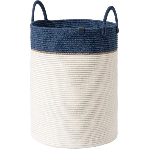 LA JOLIE MUSE Woven Basket Rope Storage Baskets - Large Cotton Organizer, Basket for Baby Blanket, Kids Toy Nursery Laundry Basket Navy Blue XL