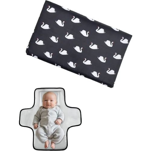 Cute Swan Portable Diaper Changing Mat,Waterproof Foldable Travel Changing Pad,On-The-Go Wipeable Reusable Changing Pad – Waterproof & Compact,for Diaper Bags,Travel,Car Backseat Changes,Strollers