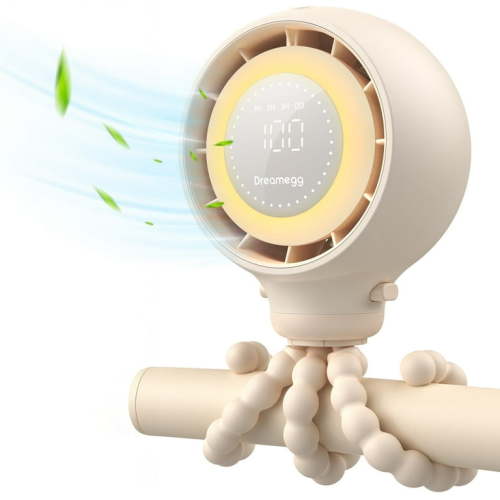 Dreamegg Portable Fan Cooling Stroller Fan for Baby, 4000mAh USB Rechargeable for Travel, Beige
