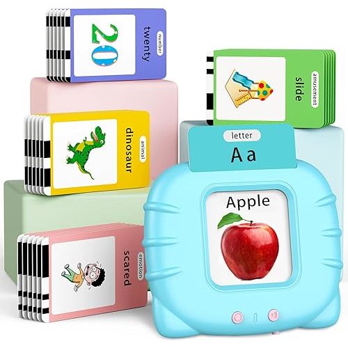 Educational-Toys with Music, ABC Talking-Flash-Cards with 252 Sight Words, Number, Preschool-Learning-Activities, Pocket Speech for Toddler Ages 1-6 Boys and Girls, Birthday/Easter Gifts, Blue