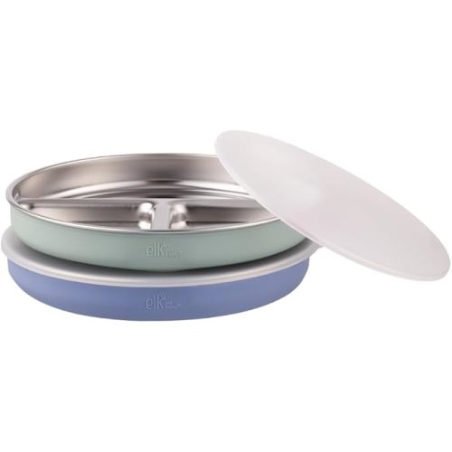 Stainless Steel Divided Plates + Silicone Sleeve and Storage Lid | Baby, Toddler, Kids | Dinner & Snack Plates | 2 Pack