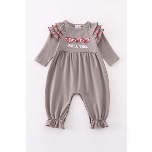 Grey roll tide embroidery girl ruffle romper – HoneyBea