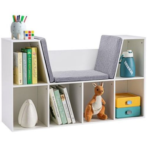 Homcom 6-cubby Kids Bookcase, Reading Nook Organizer With Seat Cushion, Toddler Storage Cabinet Shelf For Playroom Bedroom Natual, 40.5" X 12" X 23.5"