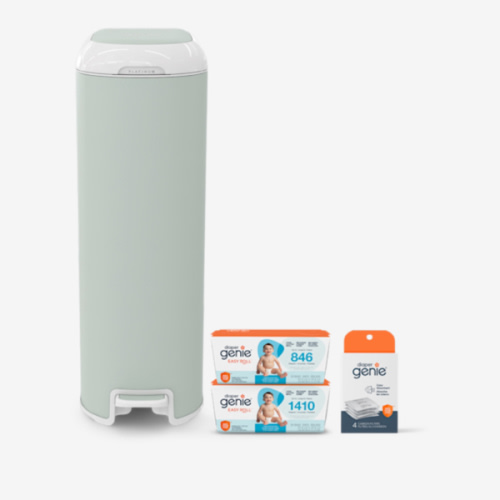 Diaper Genie Platinum Stainless Steel Diaper Pail Bundle (2 Easy Roll Refill Bags + 5 Carbon Filters)
