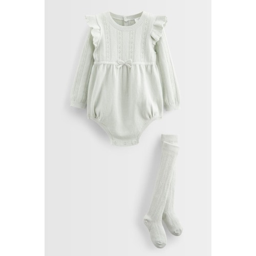 Pointelle Long Sleeve Sweater Romper & Socks Set, 9M