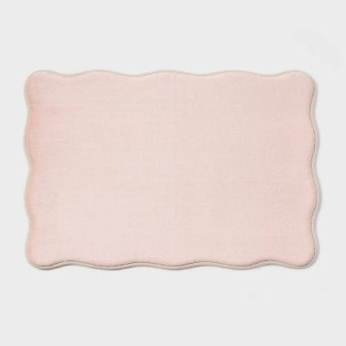 Scalloped Machine Washable Cushion Foam Bath Rug Pink - Room Essentials™
