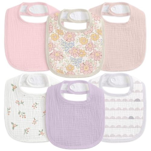 6-Pack Muslin Baby Bibs for Drooling & Teething, Absorbent Bib