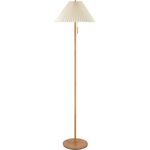 Globe Electric 61000053 62" Floor Lamp, Faux Wood Finish, Pleated Fabric Shade, Flat Base, Pull Chain Switch on Socket, Reading Lamp, Home Office Accessories, Home Décor, Home Improvement