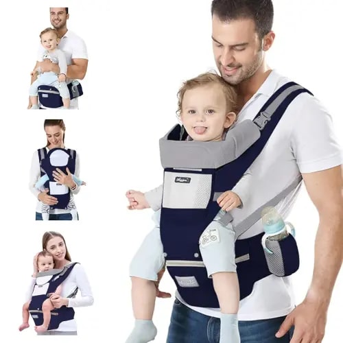 Baby Carrier Newborn to Toddler Baby Wrap Carrier with Hip Seat Baby Kangaroo Carrier Toddler Infant Holder for Men/Women Dad Mom (Dark Blue)