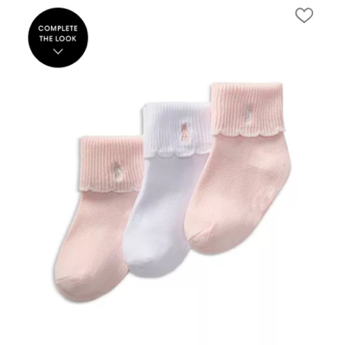 Girls' Scalloped Edge Turn Cuff Socks, Pack of 3 - Baby