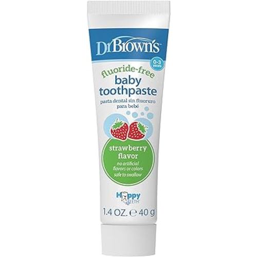 Dr. Brown's Fluoride-Free Baby Toothpaste, Infant & Toddler Oral Care, Strawberry, 1-Pack, 1.4oz/40g, 0-3 years