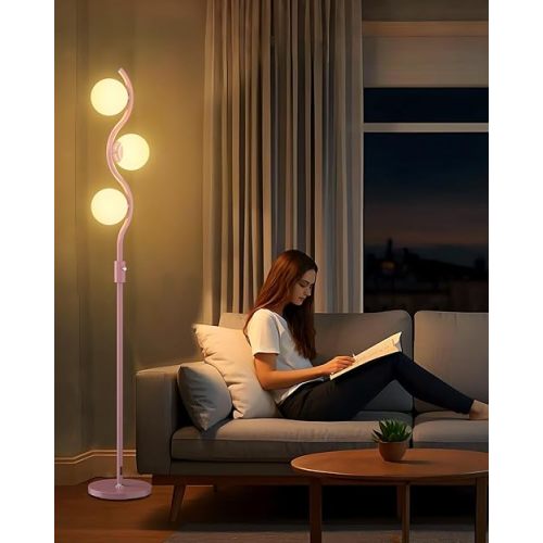 Lightdot 60IN Dimmable Pink Floor Lamp Mid Century Standing Lamps with 3Pcs G9 3000K Warm White Bulbs Stepless Dimming Globe Modern Tall Lamp with Stable Base for Bedroom Office