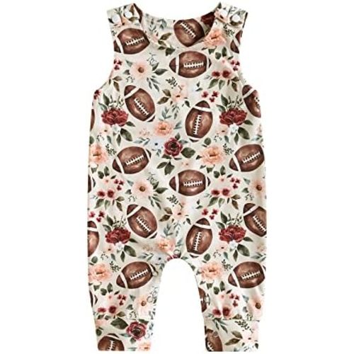 Baby Boy Girls Football Print Sleeveless Romper Bodysuit One Piece Football Outfit Suspender Jumpsuit