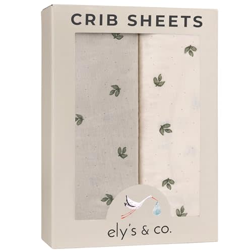 Ely’s & Co. Crib Sheets Baby Girl/Boy Fitted Crib Mattress Sheet Set, 2 Pack, 100% Jersey Knit Cotton, Infant and Toddler Nursery Bedding, Neutral Taupe and Cream with Sage Vintage Print, 28” x 52”