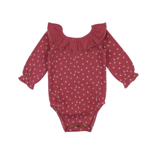 size 0-3 months Organic Ruffle Neck Bodysuit in Appleberry Dots – L'ovedbaby
