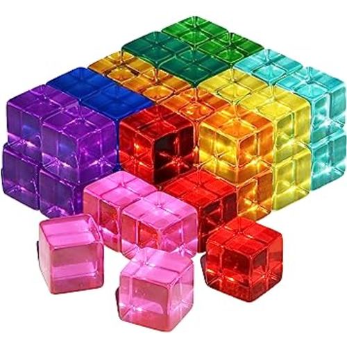 Rainbow Acrylic Gem Cubes Blocks Children Educational Sensory Training Crystal Toys Baby Learn Color Light Shadow Stacking Toys (40-Pcs)