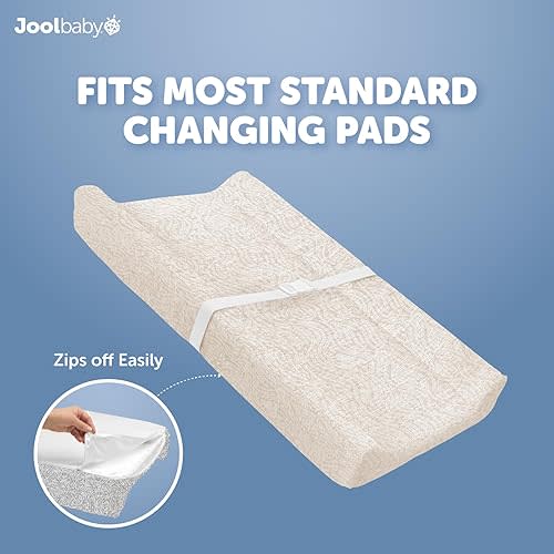 Jool Baby Changing Pad Covers – Soft & Comfortable, Fits Most Standard Diaper Changing Pads – Pack of 2 (Off-White & Oatmilk - Wave)