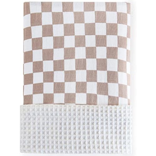 LifeTree Waffle Baby Blankets Neutral, Muslin Checkered Swaddle Blankets for Boys Girls, 2 Layers Crib Stroller Blanket Receiving Blankets with Muslin Front and Waffle Backing Infant Newborn