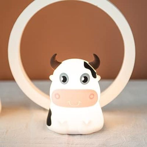 Cute Kids Night Light Night Lamp Night Lights for Kids Bedroom Toddler Baby Portable Silicone Battery Led Nightlight Nursery(Pink Cow)