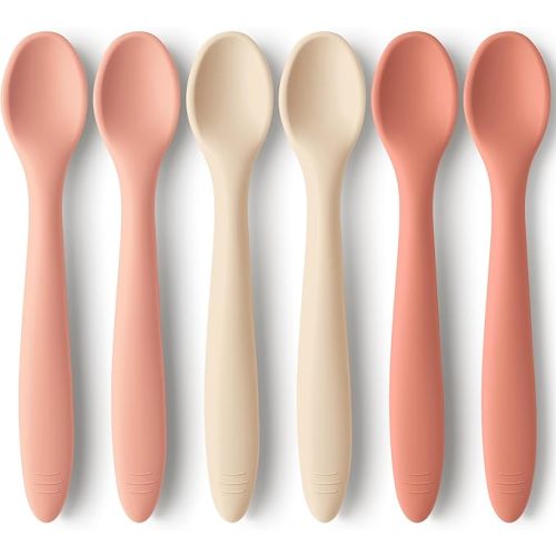 KeaBabies Silicone Baby Spoons Self Feeding 6+ Months - 6-Pack Baby Utensils, Infant Spoons 6-12 Months Weaning, Eating, Toddler First Food Training, Kids Feeding Supplies Essential Set (Roseate)