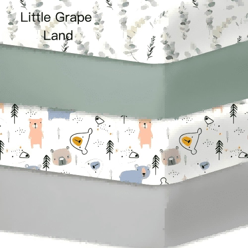 Little Grape Land Crib Sheets for Baby Boys 4 Pack, 28"x 52" Extra Soft Microfiber Crib Sheet Set for Standard Crib & Toddler Mattress Pad, Leaf/Bear/Gray/Green