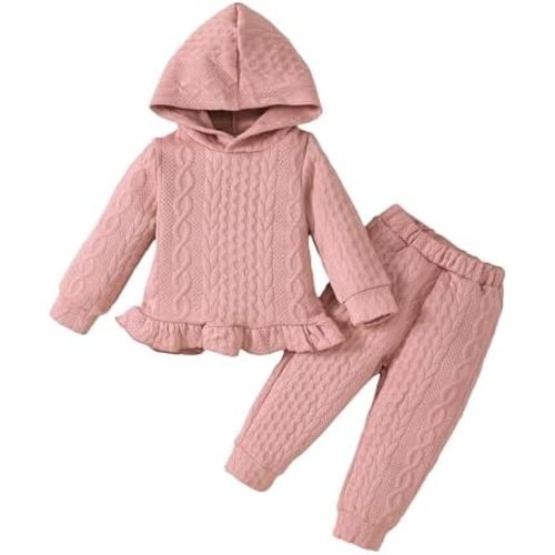 Mioglrie Baby Toddler Girl Clothes Infant Fall Winter Outfits Hoodie Solid Color Sweatshirt Sweatpant Clothing Set 3M-3T