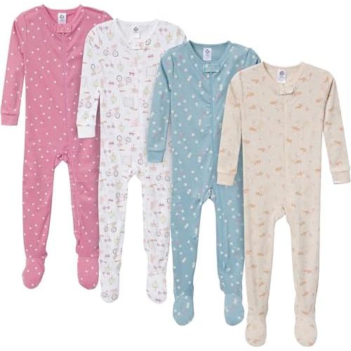 Gerber Baby Girls' 4-Pack Footed Pajamas