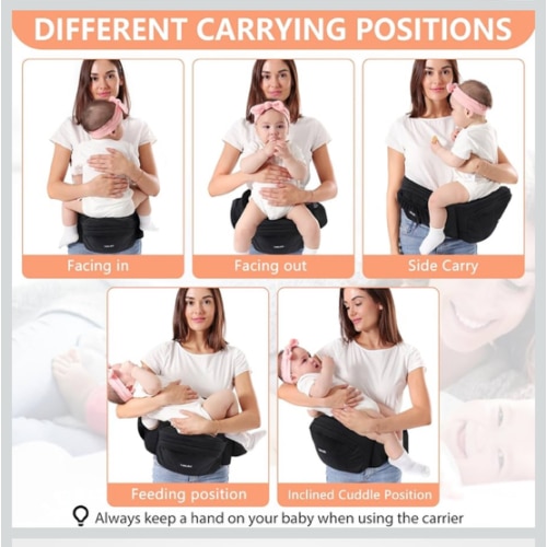 HKAI Baby Carrier Hip Seat, Mom’s Choice Award Winner, Advanced Large Capacity Pocket with Adjustable Waistband, Shock Absorption Hip Seat Surface for Newborns & Toddlers, (Black)