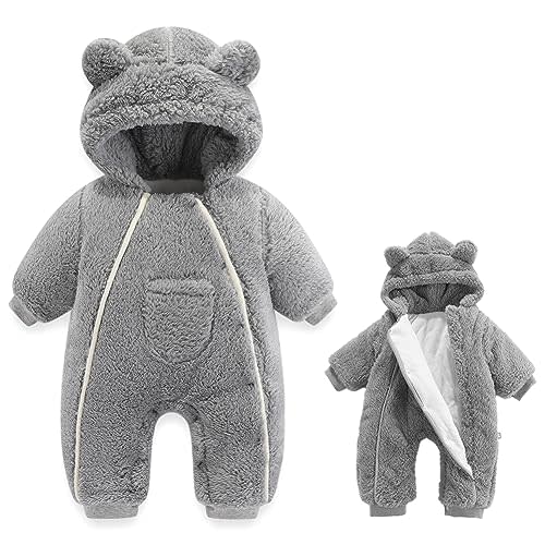 AiWMGL Newborn Baby Bear Outfit Suit Girls Boys Fleece Jumpsuit Romper Hooded Coat Winter Clothes Outwear Snowsuit