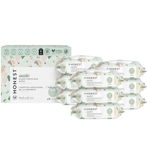 The Honest Company Clean Conscious Unscented Wipes | Over 99% Water, Compostable, Plant-Based, Baby Wipes | Hypoallergenic for Sensitive Skin, EWG Verified | Geo Mood, 648 Count