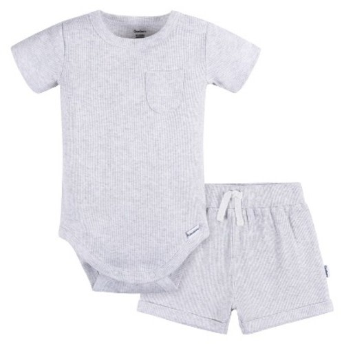 Gerber Baby Boys' Bodysuit and Shorts, 2-Piece, Color: Grey, Size: 6-9 months