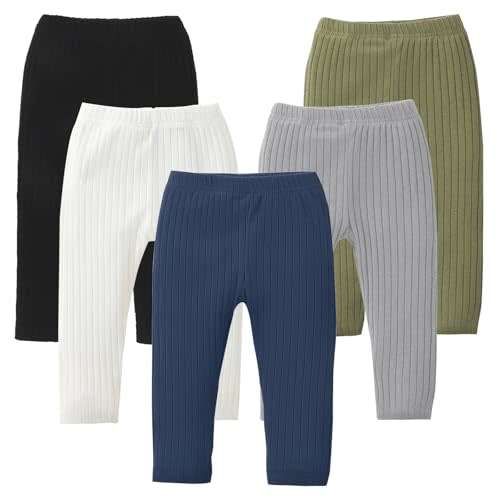 DREAM BUS 5 Pack Toddler Girl Pants Baby Girl Solid Ribbed Pants Toddler Girls Bottoms Leggings Newborn Cotton Jogger