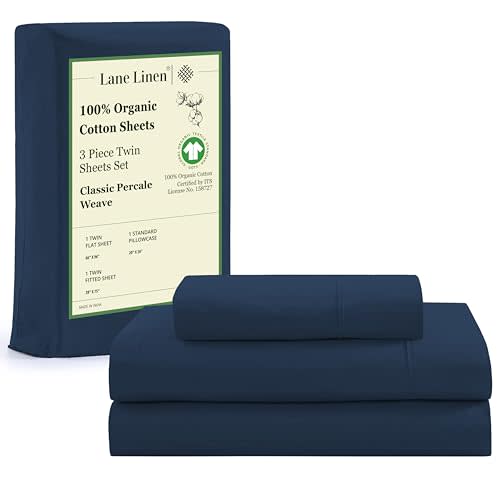 LANE LINEN 100% Organic Cotton Twin Bed Sheet Set, Luxury Hotel Style Fade Resistant Deep Pocket Machine Washable Twin Size Sheet Set, Eco Friendly Mercerized Cotton Sheets- Estate Blue